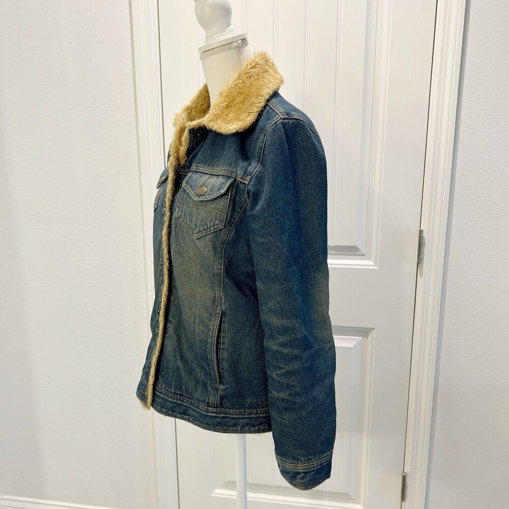 Cole B Country Denim Quilt Lined Faux Fur Trim Jacket Women's Size Medium Blue - Picture 4 of 16